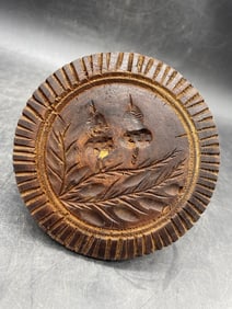 Antique 4.25" ACORN BUTTER STAMP Mold Print Treen Carved Wood Primitive