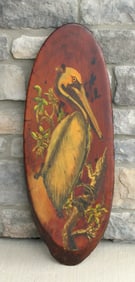 Vintage folk art Florida tourist painting of a Pelican.