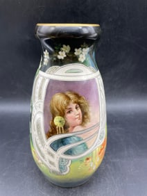Antique ROYAL BONN PORTRAIT VASE Signed Hand Painted Art Nouveau 1890's