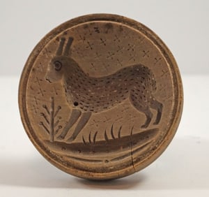 Antique Wooden Rabbit Butter Print Mold 1880