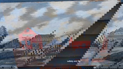 Lobster shack Oil painting 1950 coastal great colors