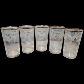 1940’s Bartlett Collins 5 Frosted Grapevine 16 oz. Ice Tea Glasses