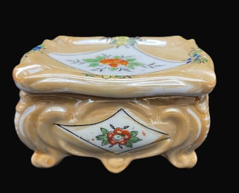 Vintage Porcelain Cigarette Trinket Box Made In Japan Floral