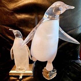 Clear Lucite Skating Penguin and Stocking Hanger