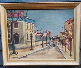 street scene oil painting signed great colors
