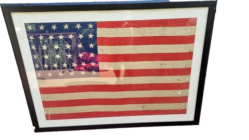 Rare Silk 38 star American parade Flag Colorado Centennial 29 x 42"