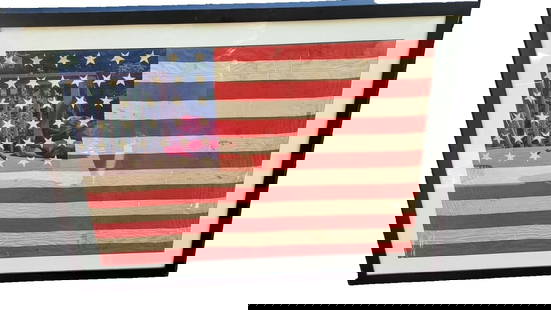 Rare Silk 38 star American parade Flag Colorado Centennial 29 x 42": The Colorado flag or also known as the Centennial flag as it was Adopted in 1876 and ratified on July 4th 1877. 38th star represents the state of Colorado. Bright colors. THE BEST rare size for framin