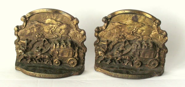 Antique cast brass Stagecoach bookends.