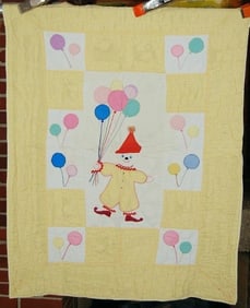 40's Clown & Balloons Applique Crib Quilt