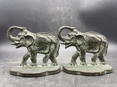 Cast Iron Elephant Bookends Trunks Up