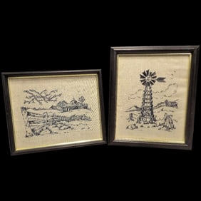 Vintage National Paragon Embroidered Windmill and Farm Scene
