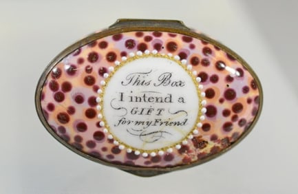 Bilston Enamel Patch Box, This Box I intend a gift for my friend, Circa 1775