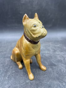 Antique AC Williams Cast Iron Sitting Boxer Bulldog Dog Coin Bank
