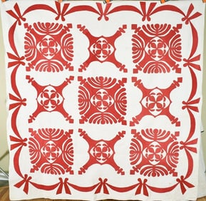 1870's Red & White Cutout Applique Quilt
