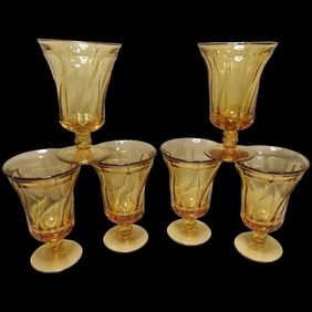 Set of Six Fostoria Jamestown Amber Ice Tea Glasses