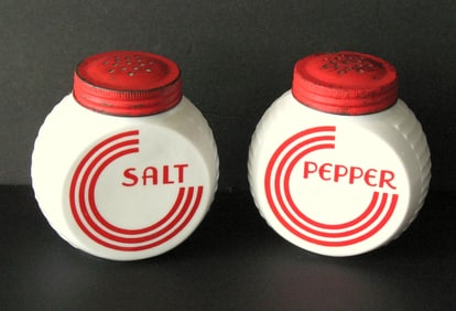 Antique Art Deco white glass salt & pepper shakers.