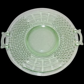 Liberty Works American Pioneer Footed Green Depression Glass Egg Harbor Plate with Handles
