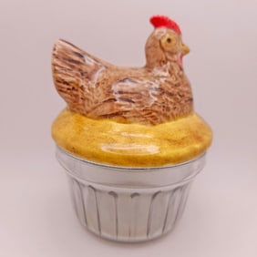 1940’s Pint Size Kerr Jelly Jar with Porcelain Hen on the Nest Top