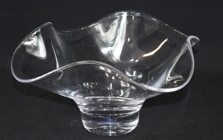 Simon Pearce Large Crystal Ruffled Chelsea Art Glass Bowl Centerpiece Bowl Signed