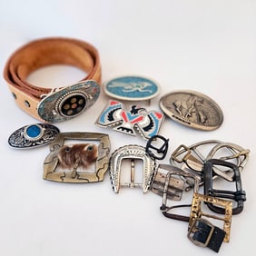 Large Collection of Native Western Brass & Nickel Silver Belt Buckles