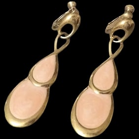 Napier 1950s Gold Tone and Pink Cabochon Screw on Earrings