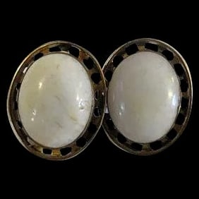 Antique 1870s Victorian Mens cuff links White stones