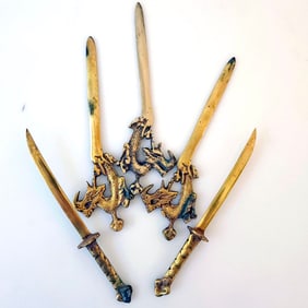 Set of Brass Dragon and Sword Daggers Letter Openers