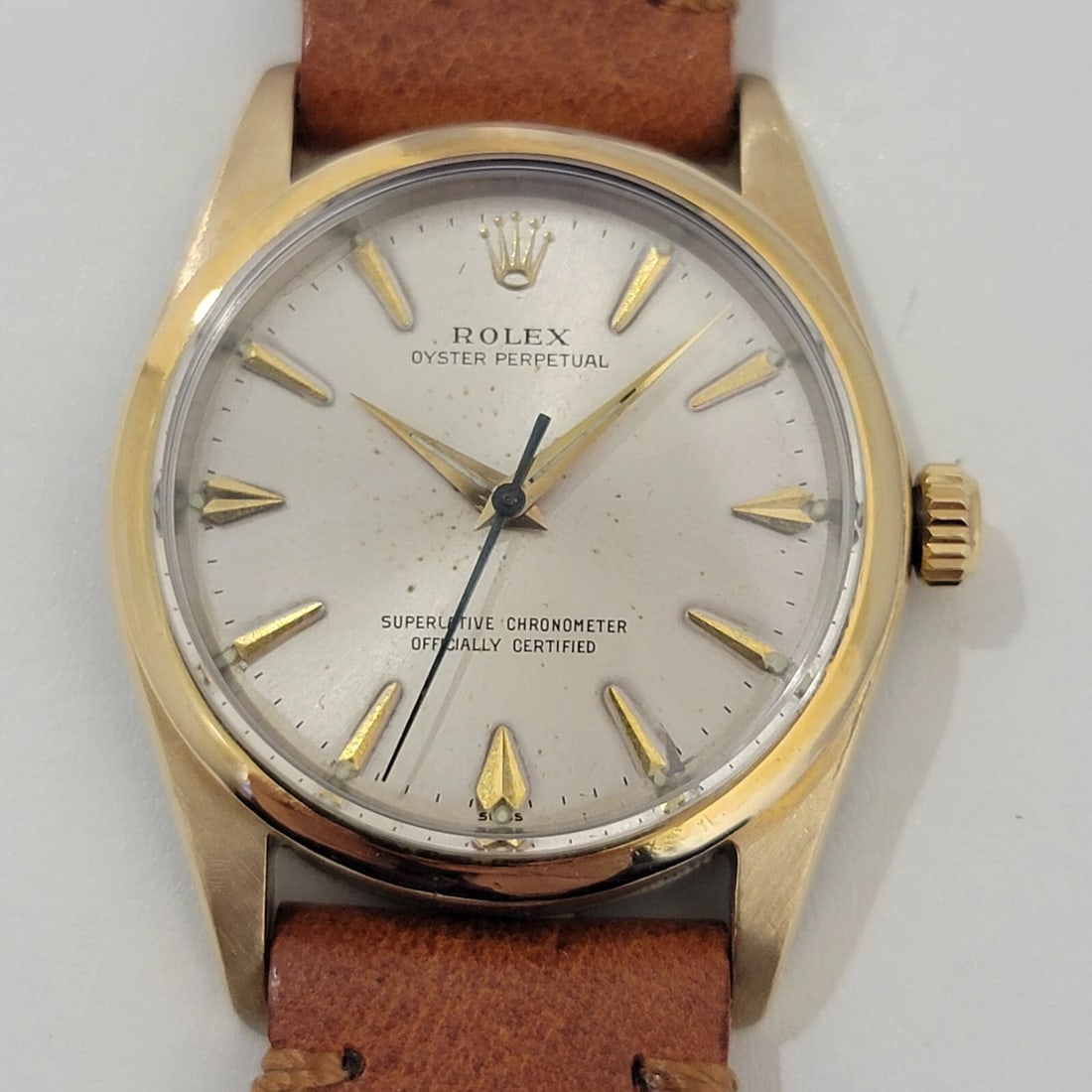 Mens Rolex Oyster Perpetual 1014 w Paper 34mm 1960s Automatic Gold Capped RA236T: Title:Mens Rolex Oyster Perpetual 1014 w Paper 34mm 1960s Automatic Gold Capped RA236T Description:Iconic classic, Men's Rolex Oyster Perpetual Ref.1014 gold-capped automatic, Rolex's "Golden Egg", c.