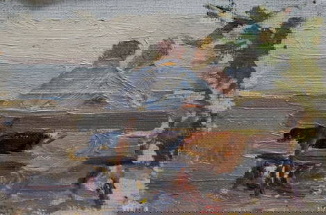 Oil painting Couple on vacation Tsvetkova V. P.: &#8470;Verns 191 *** ABOUT THIS PAINTING *** * TITLE: "Couple on vacation" * ARTISTS: Tsvetkova V. P. * SIZE: 12x19 cm/'4.72x7.48 inches' * MEDIUM: oil, canvas * HAND PAINTED: Original painting from o