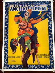 Cirque Ancillotti Plege - Art by Lorit (1924) 45x63.5 French Circus Poster LB: Cirque Ancillotti Plege - Art by Lorit (1924) 45x63.5 French Circus Poster LB, Please refer to the attached photos to determine the condition of this original vintage item. Note: LB means Linen Backed