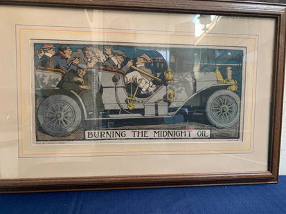 Burning The Midnight Oil - Art by R.A. Rheem (1908) 11x23.5 US Lithograph Poster - Framed: Burning The Midnight Oil - Art by R.A. Rheem (1908) 11x23.5 US Lithograph Poster - Framed, Please refer to the attached photos to determine the condition of this original vintage item. Note: LB means