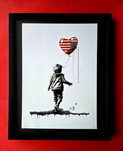 Death NYC Large Framed 16x20in Pop Art Certified THE FLYING BALLOON OF USA #8: Up for Sale this Beautiful and Scarce Print by Pop Art Graffiti Master Artist Death NYC Hand Signed in Pencil Numbered X/100 or Proof This piece is mounted on a 20 x 16 in. black acid free black board