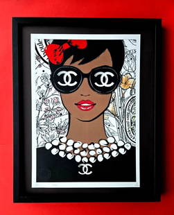 Death NYC Large Framed 16x20in Pop Art Certified THE EYES OF CHANEL FASHION #8: Up for Sale this Beautiful and Scarce Print by Pop Art Graffiti Master Artist Death NYC Hand Signed in Pencil Numbered X/100 or Proof This piece is mounted on a 20 x 16 in. black acid free black board
