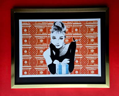 Death NYC Large Framed 16x20in Pop Art Hand Signed AUDREY HEPBURN COA #8: Up for Sale this Beautiful and Scarce Print by Pop Art Graffiti Master Artist Death NYC Hand Signed in Pencil Numbered X/100 or Artist Proof This piece is mounted on a 20 x 16 in. black acid free blac
