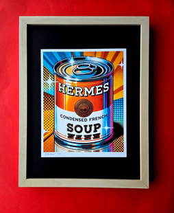 CHIARA BELLINI | HERMES CAMPBELL'S SOUP Hand Signed Authentic Print LtdEd COA: In her latest project, Chiara Bellini launched a collection of pop art-inspired soup cans titled Luxury Soup Cans. Inspired by pop art icons like Andy Warhol and his famous soup can series, Bellini re