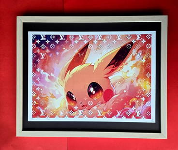 Death NYC Large Framed 16x20in Pop Art Hand Signed PIKACHU POKEMONS LV COA #9: Up for Sale this Beautiful and Scarce Print by Pop Art Graffiti Master Artist Death NYC Hand Signed in Pencil Numbered X/100 or Proof This piece is mounted on a 20 x 16 in. black acid free black board