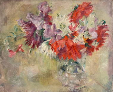 1930's French Post-Impressionist Oil Beautiful Still Life Natural Flowers 1930's: About the Item Still Life of Flowers in a Vase by C&#233;cile Hertz-Eyrolles (1875-1974) stamped with the artists studio mark oil on canvas, unframed canvas: 15 x 18 inches Provenance: the artists est