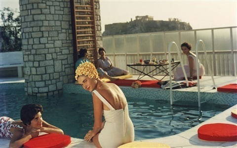 Penthouse Pool' Slim Aarons: Description Penthouse Pool 1961 Photo by Slim Aarons Young women by the Canellopoulos penthouse pool, Athens, July 1961. Open Edition C type print Archive Stamped Comes with certificate of authenticit