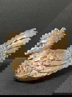 Chicken Sculpture: Title: Chicken Sculpture Date/Period: Late 20th Century Dimension: 6.25" h x 7.25" w Material: Wood Additional Information: Folk Art Carved Wood Chicken Sculpture Reserve: $40.00 Shipping: Domestic: F