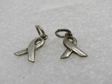 Vintage Pair Sterling Breast Cancer Awareness Charm, signed STC