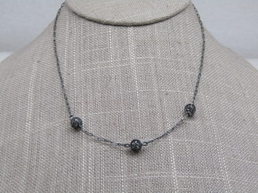 Vintage Sterling Filigree Triple Bead Necklace, 15"
