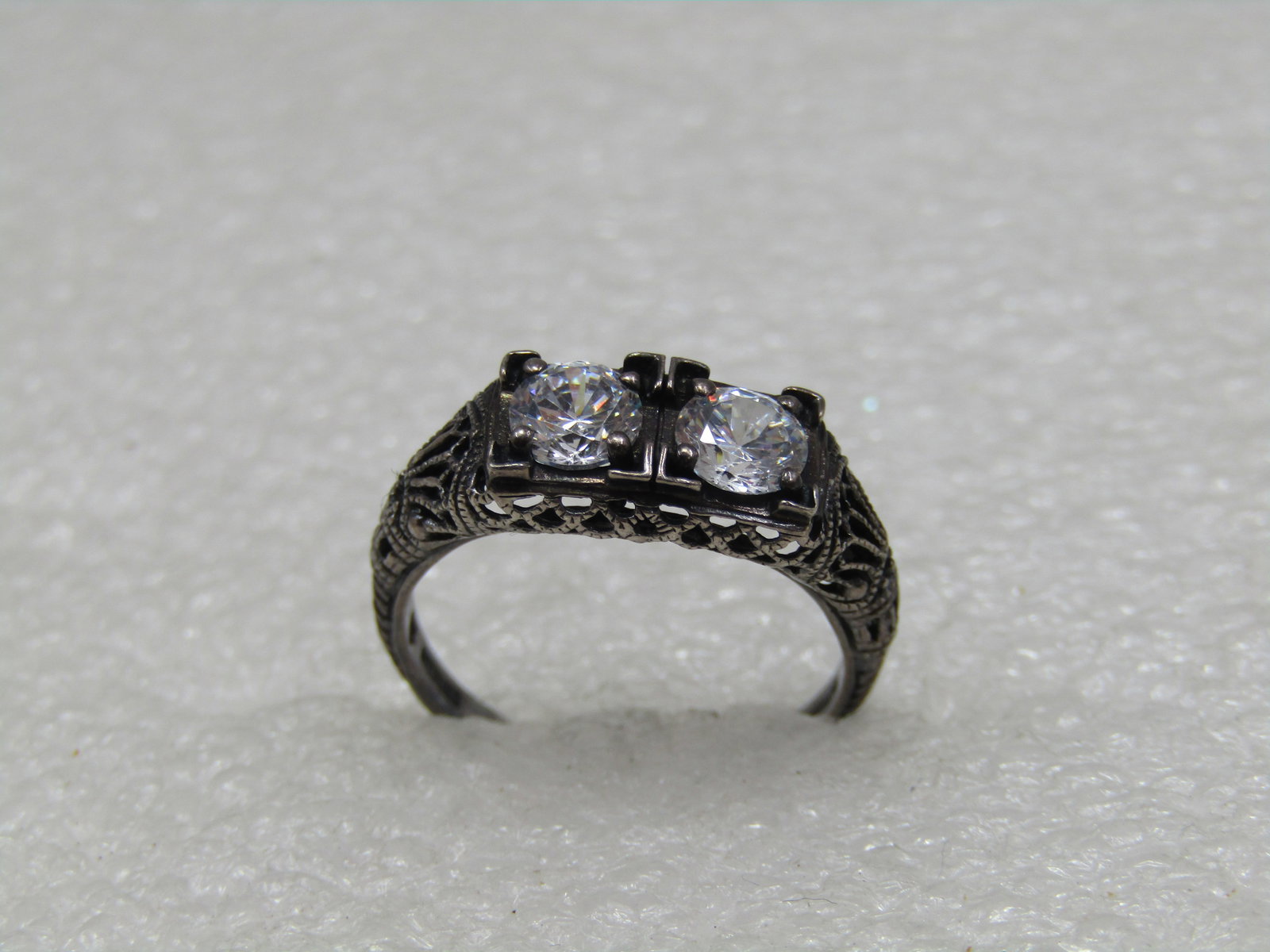 Vintage Sterling CZ Filigree Engagement Ring, Sz. 7, Retro Victorian Themed (1 of 8)