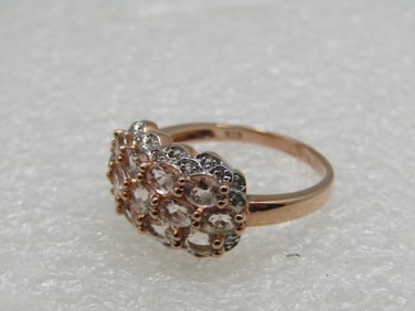 Sterling Peach & Clear CZ Ring, Rose Gold Tone, Sz. 9.5