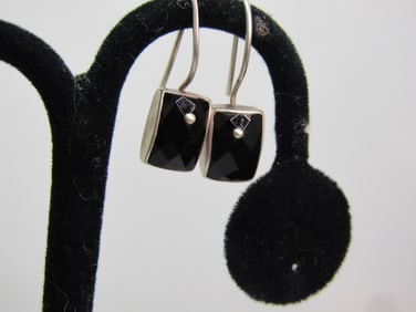 Vintage Sterling Black Ony Earrings, Drop, Signed Silpada, 1990's