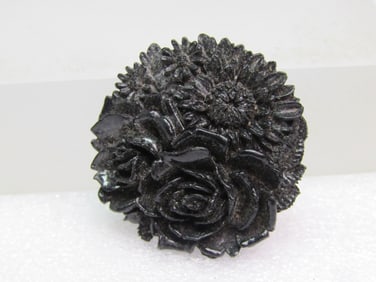 Vintage Black Floral Celuloid Brooch, 1940's-1950's
