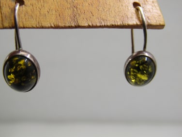 Vintage Sterling Silver Green Amber Earrings