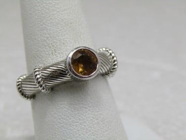 Sterling Contemporary Judith Ripka Citrine Ring , Sz. 8, Cable/Rope Accents