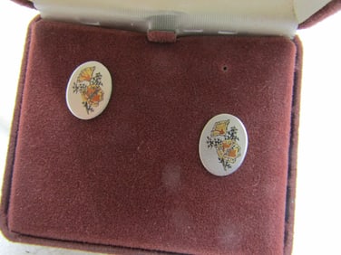 Vintage Reed & Barton Oval Floral Pierced Earrings, New Vintage in Box