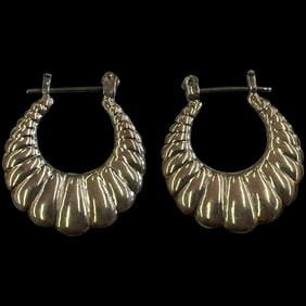 Vintage Sterling Silver Oval Hoop Earrings
