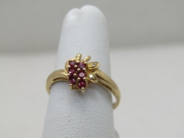Vintage 10kt Spinel & Diamond Ring, Sz. 6.5, Art Deco Themed